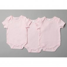T20801: Baby Plain Pink 3 Pack Short Sleeve Bodysuits (0-12 Months)