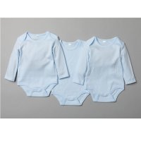 T20803: Baby Plain Sky 3 Pack Long Sleeve Bodysuits (0-12 Months)