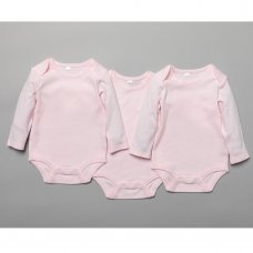 T20804: Baby Plain Pink 3 Pack Long Sleeve Bodysuits (0-12 Months)
