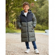 TBFLW06514: Kids Unisex Khaki Colourblock Longline Puffer Jacket/Coat (5-12 Years)