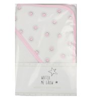 H13726: Baby Hooded Towel/Robe With Daisy Print Hood- Pink Trim