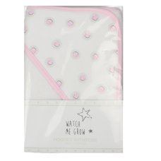 H13726: Baby Hooded Towel/Robe With Daisy Print Hood- Pink Trim