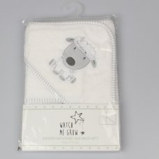 WF1684: Baby Sheep  Hooded Towel/Robe & Wash Mitt Set