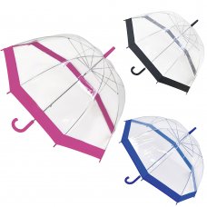 UU0044D: Older Kids/Adults Clear Dome Umbrella With Coloured Trim