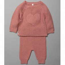 V21051: Baby Girls Heart Knitted 2 Piece Outfit (0-9 Months)