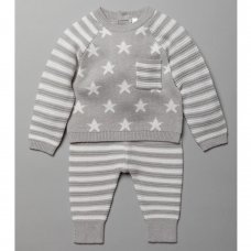 V21076: Baby Unisex Stars  Knitted 2 Piece Outfit (0-12 Months)