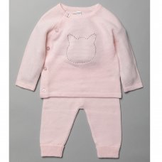 V21085: Baby Girls Cat Knitted 2 Piece Outfit (0-9 Months)