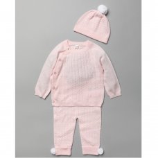 V21090: Baby Girls Cable Knitted 3 Piece Outfit (0-12 Months)