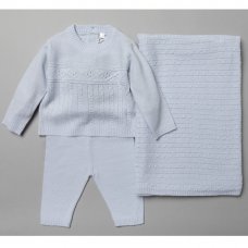 V21093: Baby Sky Knitted 3 Piece Shawl Set (0-9 Months)