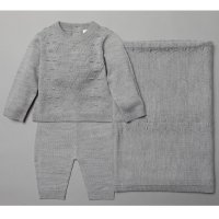 V21094: Baby Grey Knitted 3 Piece Shawl Set (0-9 Months)