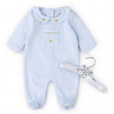 V21127: Baby Boys Crown Pocket Velour All In One On A Satin Padded Hanger (0-9 Months)