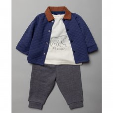 V21188: Baby Boys Bear Barbour Quilted Jacket, Top & Jog Pant Outfit (3-24 Months)
