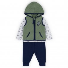 V21191: Baby Boys Cool Quilted Gilet, Top & Jog Pant Outfit (3-24 Months)