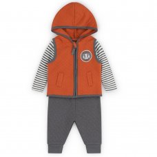 V21197: Baby Boys Badger Quilted Gilet, Top & Jog Pant Outfit (3-24 Months)