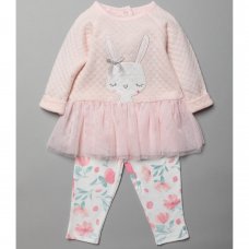 V21207: Baby Girls Bunny Quilted Tutu Dress  & Legging Outfit (3-24 Months)