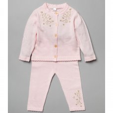 V21250: Baby Girls Lurex Embroidery  Knitted 2 Piece Outfit (0-12 Months)
