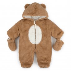 V21330: Baby Unisex Bear Cotton Lined, Faux Fur Snowsuit (0-12 Months)