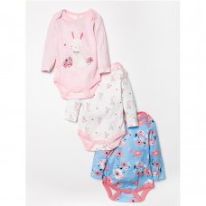 V21603: Baby Girls Animals 3 Pack Long Sleeve Bodysuits (0-12 Months)