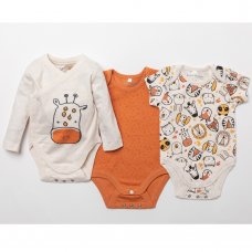 V21617: Baby Unisex Organic 3 Pack Bodysuits With Extendable Gussets (0-3 Months)