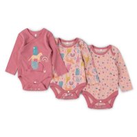 V21622: Baby Girls AOP Organic 3 Pack Bodysuits With Extendable Gussets (0-12 Months)