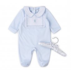 V21648: Baby Boys Velour All In One With Woven Bib On A Satin Padded Hanger (0-9 Months)