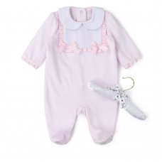V21649: Baby Girls Velour All In One With Bows Bib On A Satin Padded Hanger (0-9 Months)