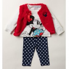 V22058: Baby Girls Minnie Mouse Fur Gilet, Top & Legging Outfit (3-24 Months)