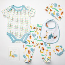 W23941: Baby Boys Party Animals 6 Piece Mesh Bag Gift Set (NB-6 Months)