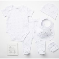 W23944: Baby Unisex Lurex Bear 6 Piece Mesh Bag Gift Set (NB-6 Months)