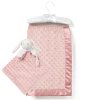 VEL03C05755R: Baby Dusky Pink Luxury Ultra Soft Bubble Velour Bunny Comforter & Wrap On A Satin Padded Hanger
