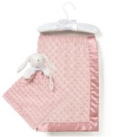 VEL03C05755R: Baby Dusky Pink Luxury Ultra Soft Bubble Velour Bunny Comforter & Wrap On A Satin Padded Hanger