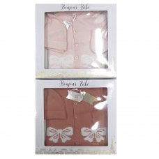 W21995: Baby Girls Knitted 4 Piece Outfit In A Gift Box (NB-6 Months)