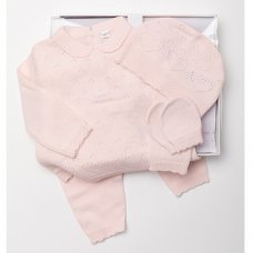W21996: Baby Girls Knitted 4 Piece Outfit In A  Luxury Gift Box (NB-6 Months)