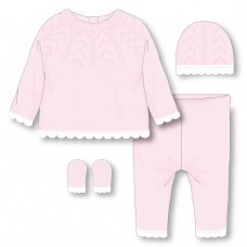 W21997: Baby Girls Knitted 4 Piece Outfit In A  Luxury Gift Box (NB-6 Months)
