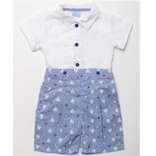 W22038: Baby Boys Shirt & Nautical Print Short Set (0-9 Months)
