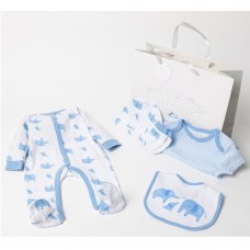 W22410: Baby Boys Elephant 6 Piece Mesh Bag Gift Set (NB-6 Months)