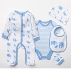 W22410: Baby Boys Elephant 6 Piece Mesh Bag Gift Set (NB-6 Months)