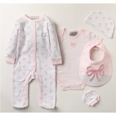 W22417: Baby Girls Bow 6 Piece Mesh Bag Gift Set (NB-6 Months)