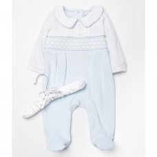 W22474: Baby Boys Smocked Velour All In One On A Satin Padded Hanger (0-9 Months)