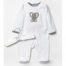 W22535: Baby Unisex Sleepsuit With Crochet Applique On A Satin Padded Hanger  (0-9 Months)