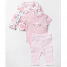W22554:  Baby Girls Roses 3 Piece Outfit (0-12 Months)