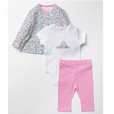 W22555:  Baby Girls Floral 3 Piece Outfit (0-12 Months)