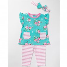 W22574:  Baby Girls Floral Top, Leggings & Headband Outfit (3-24 Months)