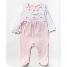 W22580: Baby Girls Smocked Cotton All In One On A Satin Padded Hanger (0-9 Months)