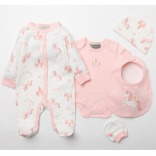 W22608: Baby Girls Unicorn 6 Piece Mesh Bag Gift Set (0-3 Months Only)