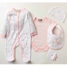 W22611: Baby Girls Bunny Meadow 6 Piece Mesh Bag Gift Set (NB-6 Months)