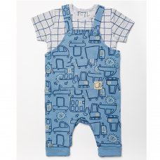 W22652: Baby Boys Organic Cotton Dungaree & T-Shirt Outfit (0-18 Months)