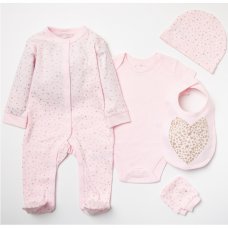 W23227: Baby Girls Hearts 6 Piece Mesh Bag Gift Set (NB-6 Months)