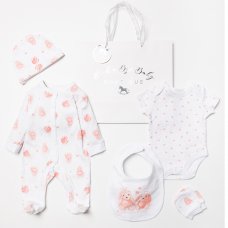W23230: Baby Girls Bunny 6 Piece Mesh Bag Gift Set (NB-6 Months)