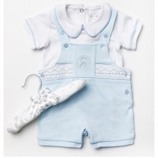 W23355: Baby Boys Smocked Cotton Dungaree & Top On A Satin Padded Hanger (0-9 Months)